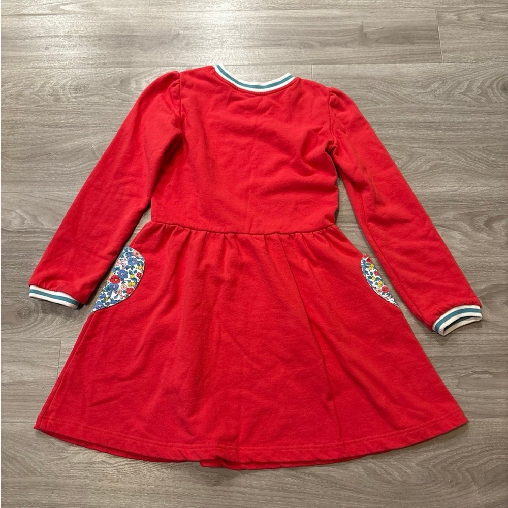 Red Kids Dress with Floral Pockets